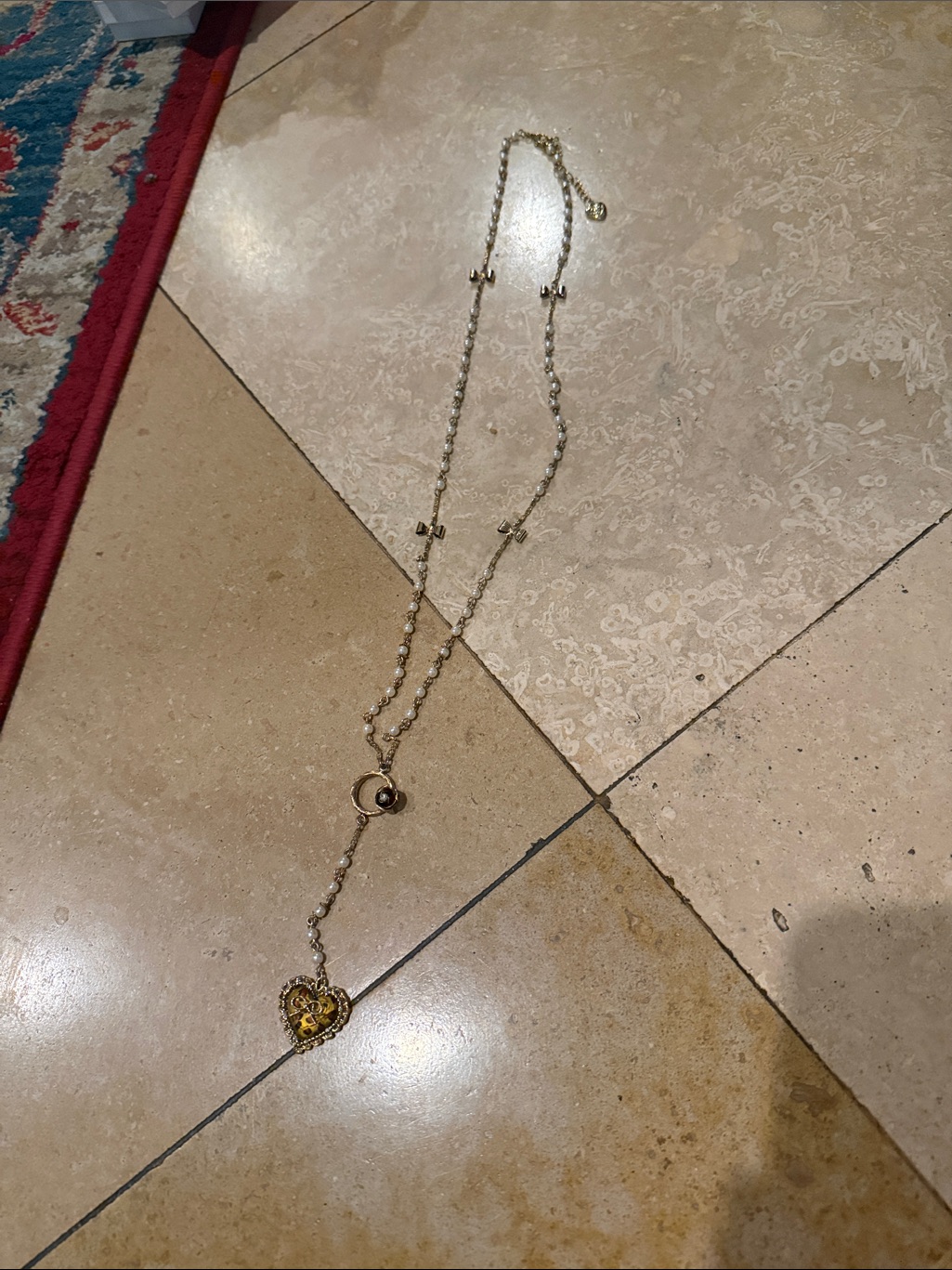 Gold Heart Pendant RosaryStyle Necklace